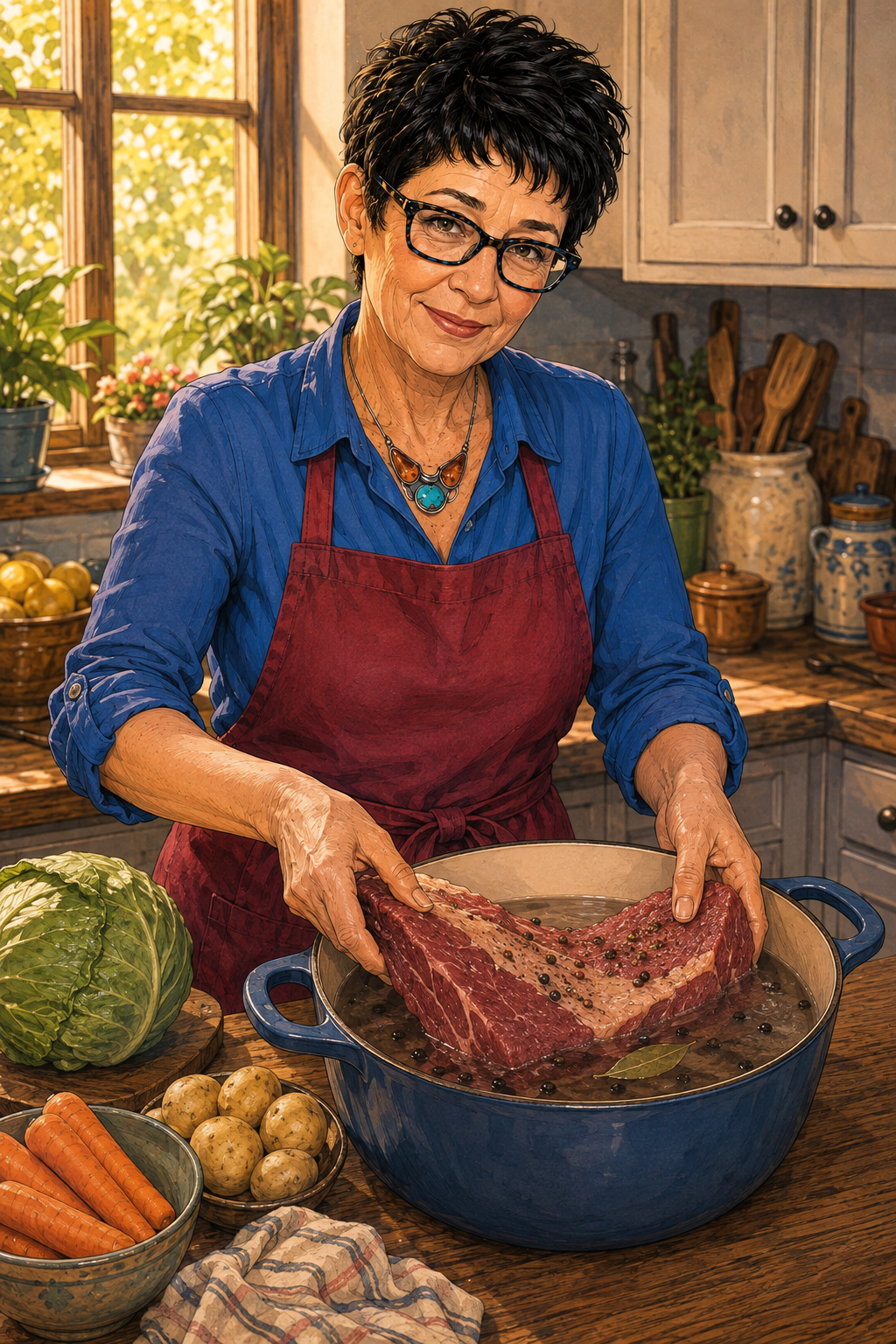 Evelyn making corned beef