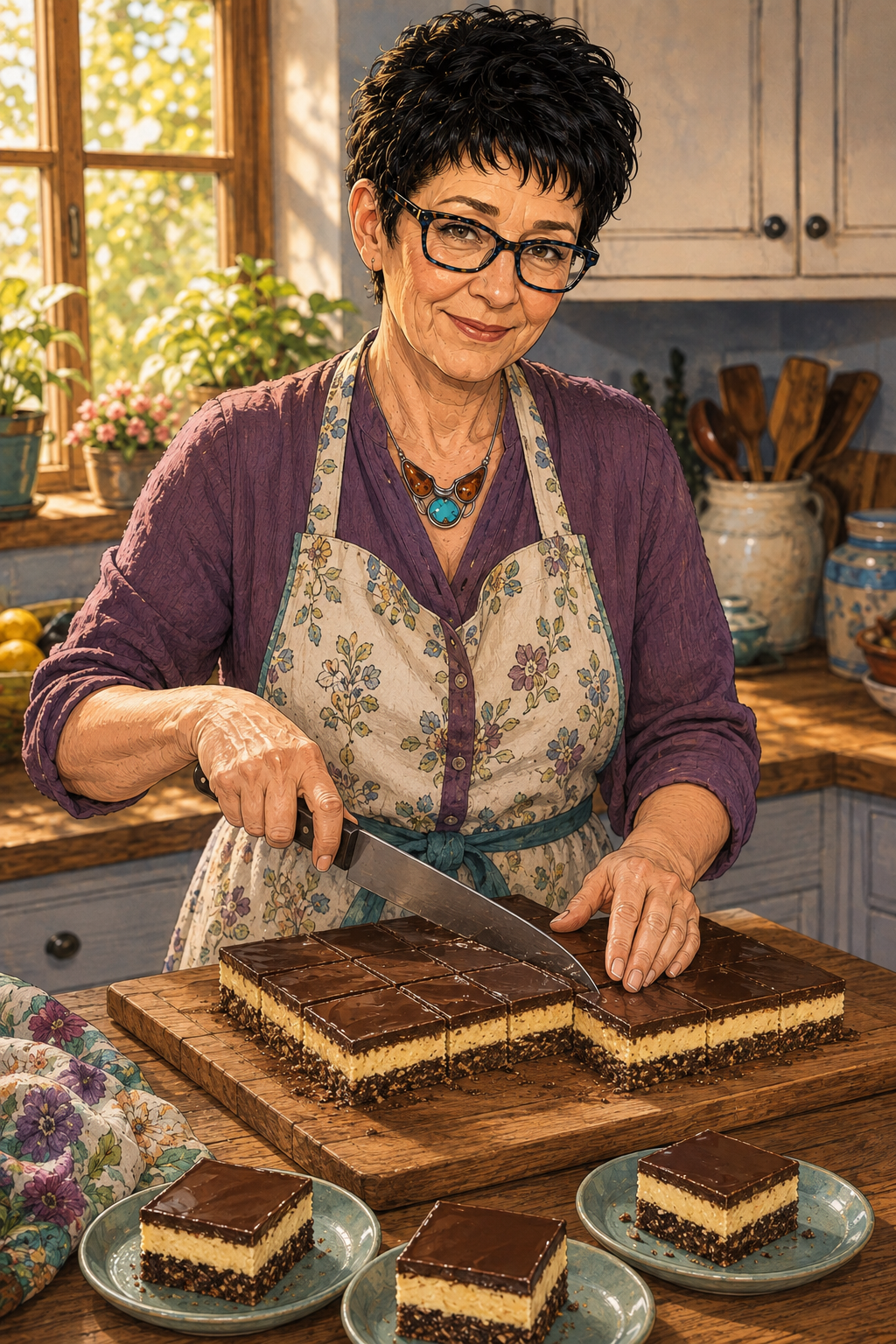 Evelyn serving Nanaimo bars