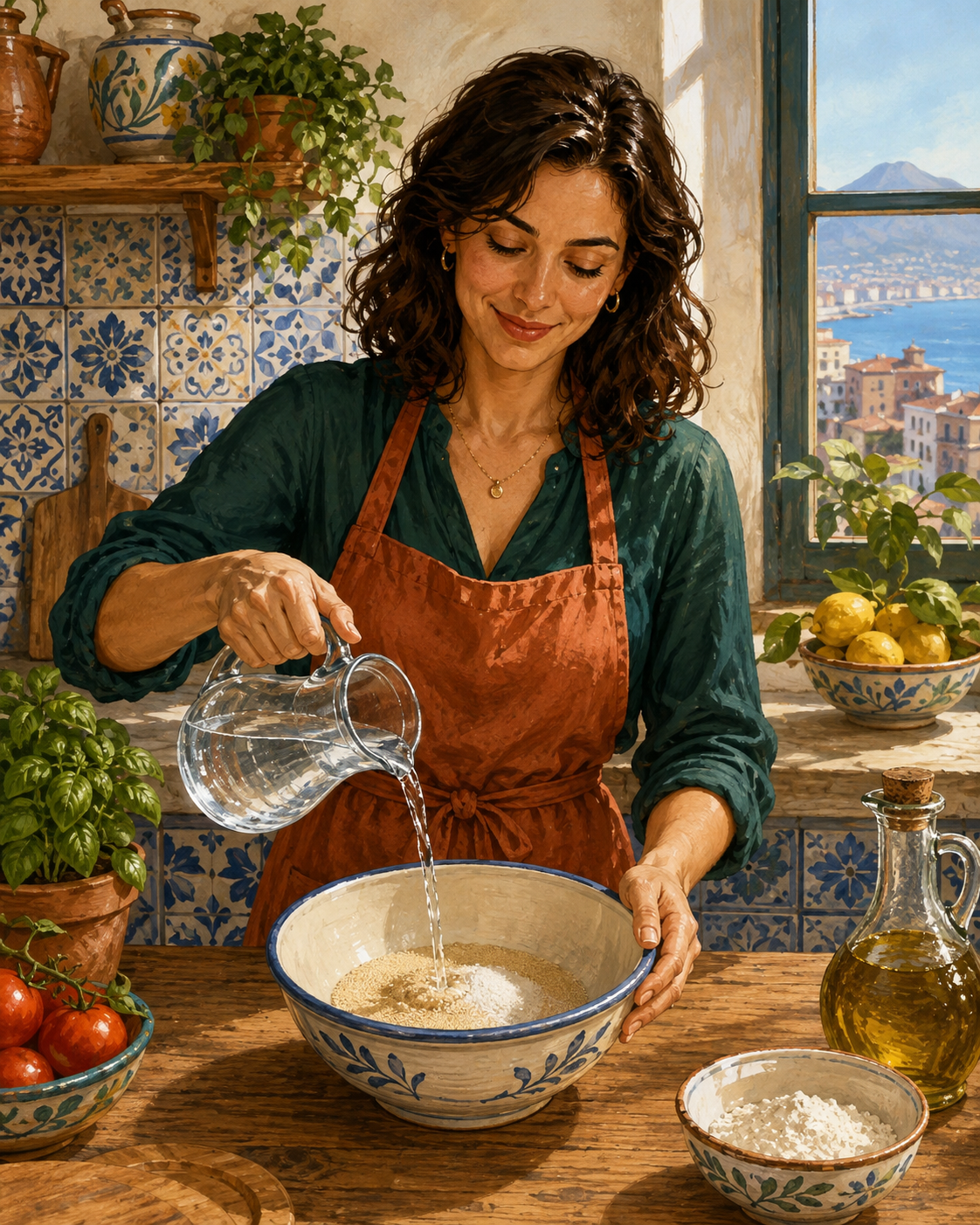 Giulia making Italian pizza
