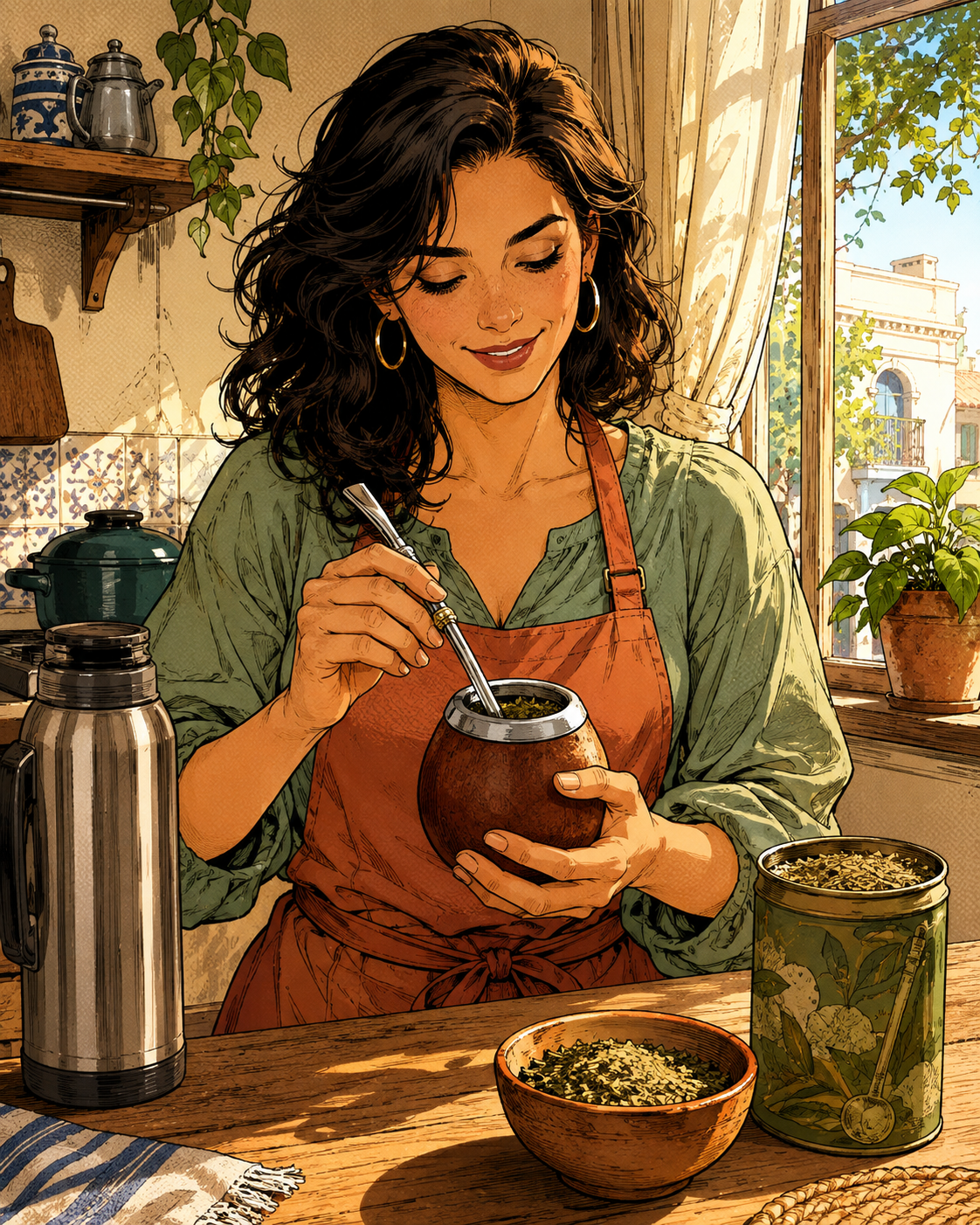 Lucía preparing Argentine mate