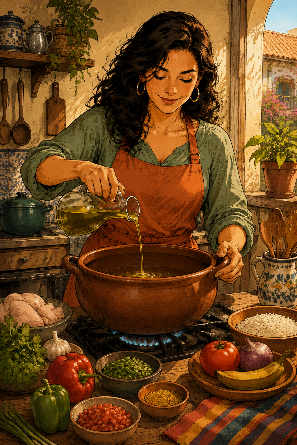 Lucía making Colombian Arroz Atollado