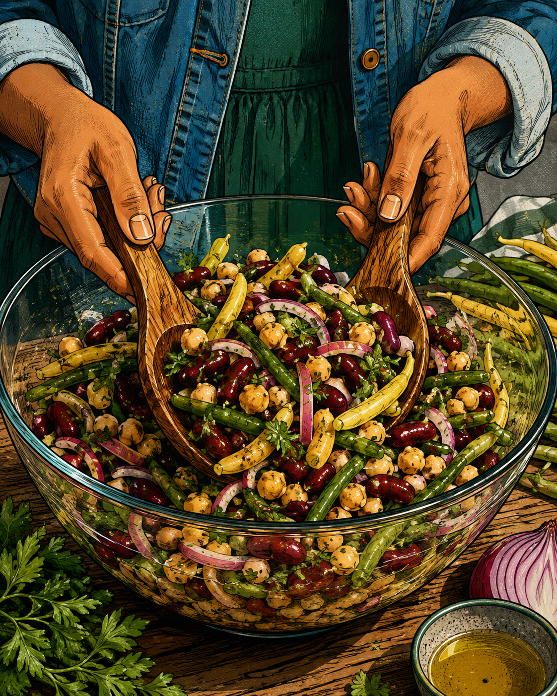 Maya preparing four bean salad