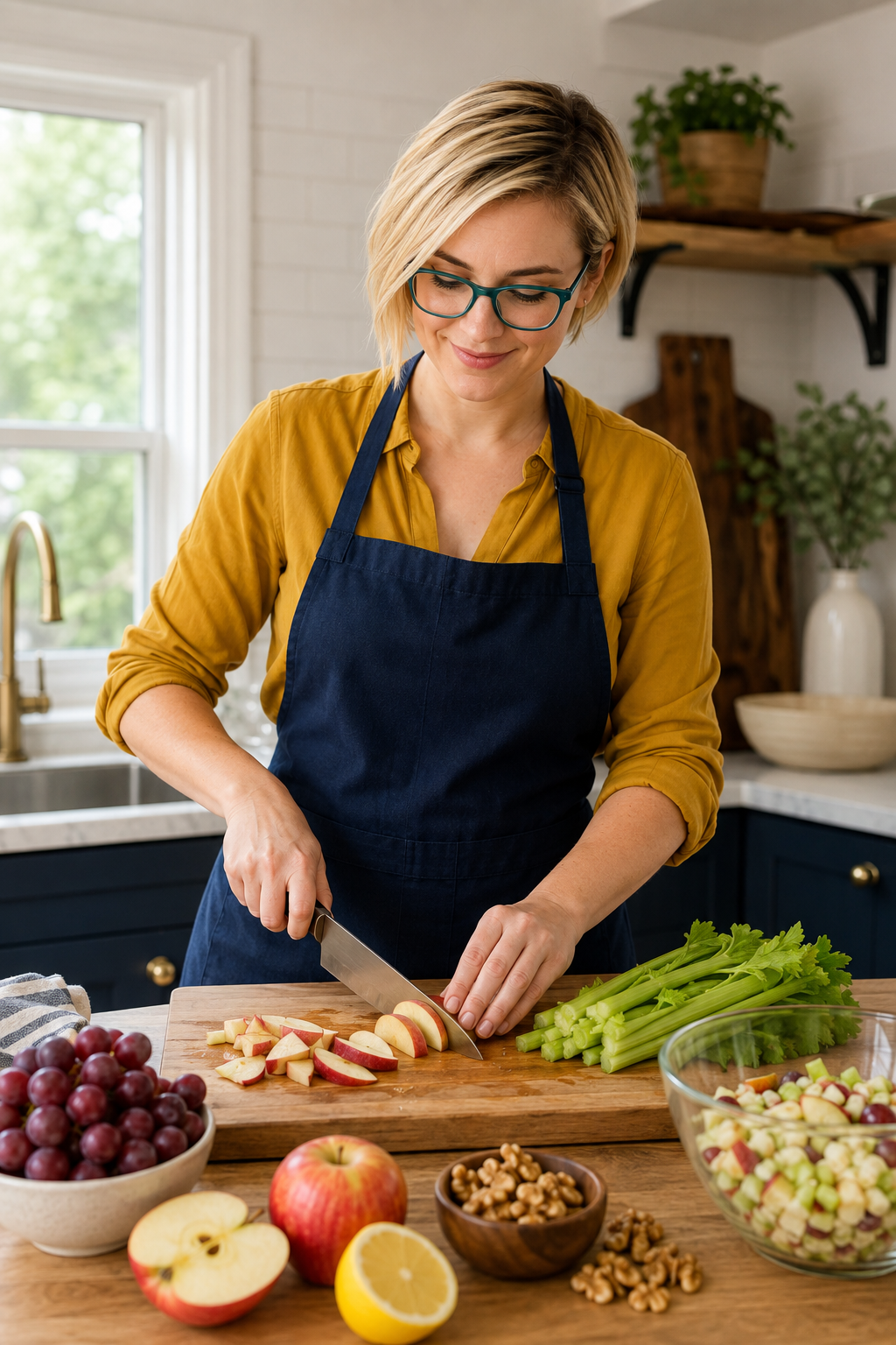 Maya making Waldorf salad